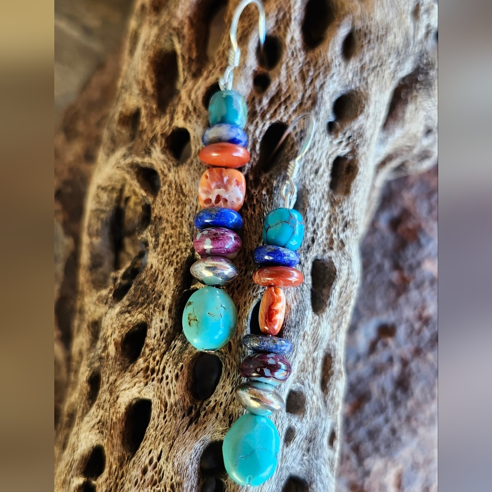 Sterling Silver Artisan Made Gemstone Earrings - image 2